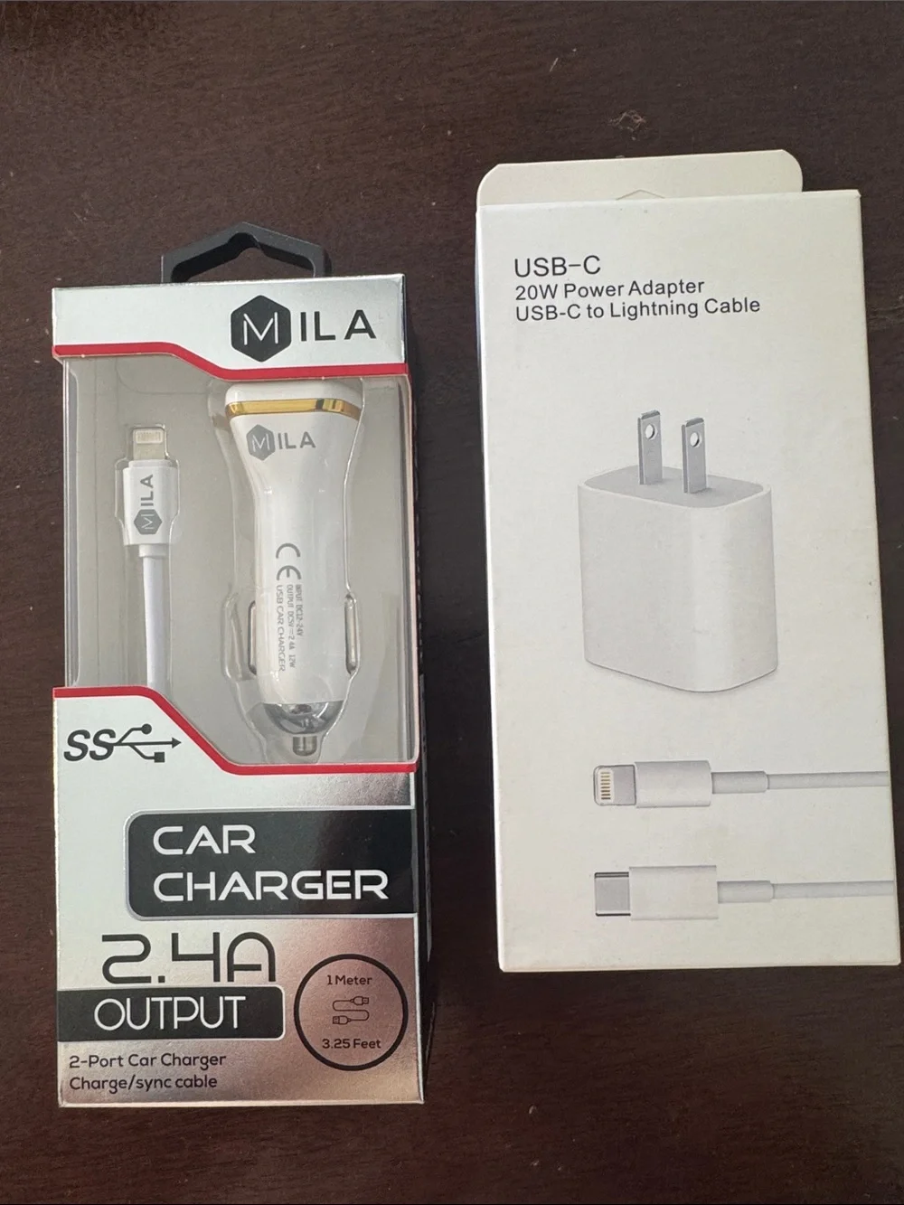 White 2-Port Car Charger 2.4A AND USB-C 20W Power Adapter, NEW IN BOX